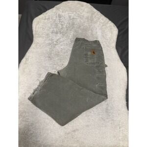 VTG Carhartt Pants Men 42x30 Green Canvas Carpenter Flannel Lined B111MOS Grunge